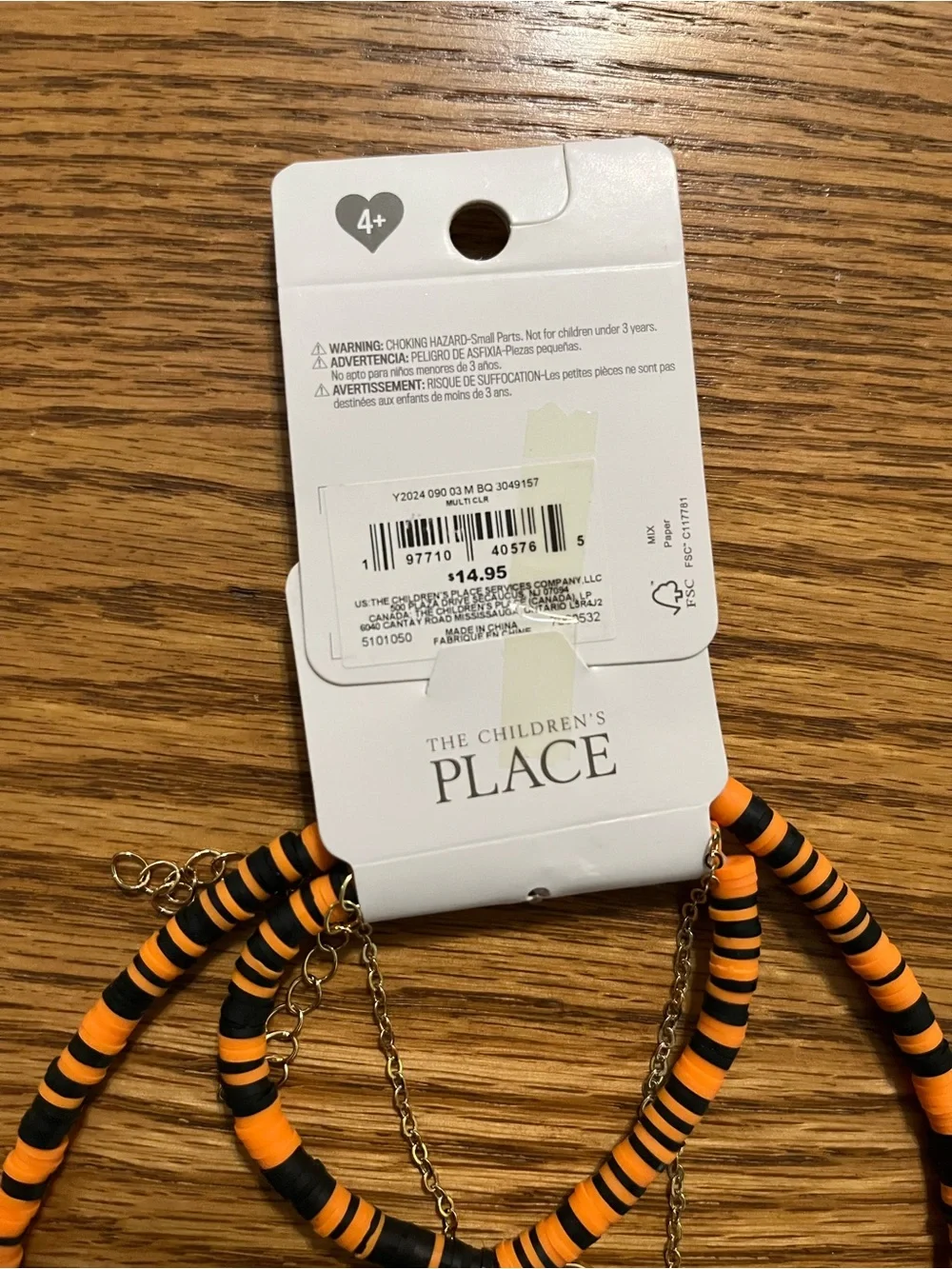 The Children's Place Halloween Orange Layered Bead Necklace Set with Gold Chains